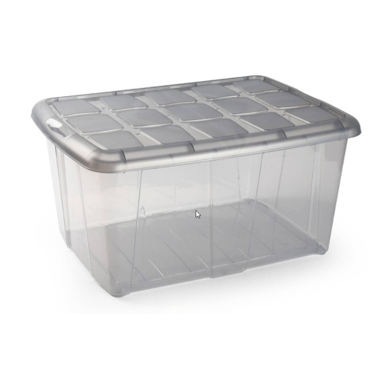 Forte Plastics 1x Opslagbakken/organizers Met Deksel 60 Liter 63 X 46 X 32 Transparant/ - Organizers/opbergbakken - Grijs