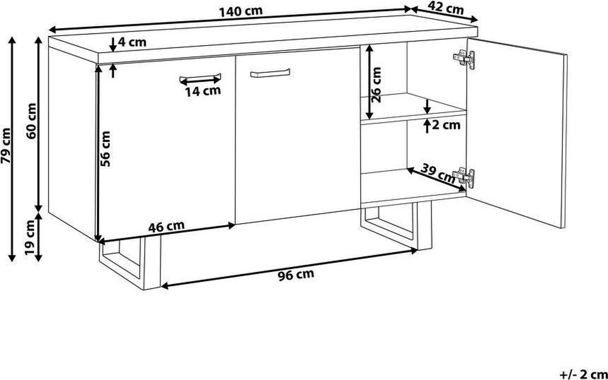 Beliani Timber Sideboard Mdf 42 X 140 Cm - Bruin
