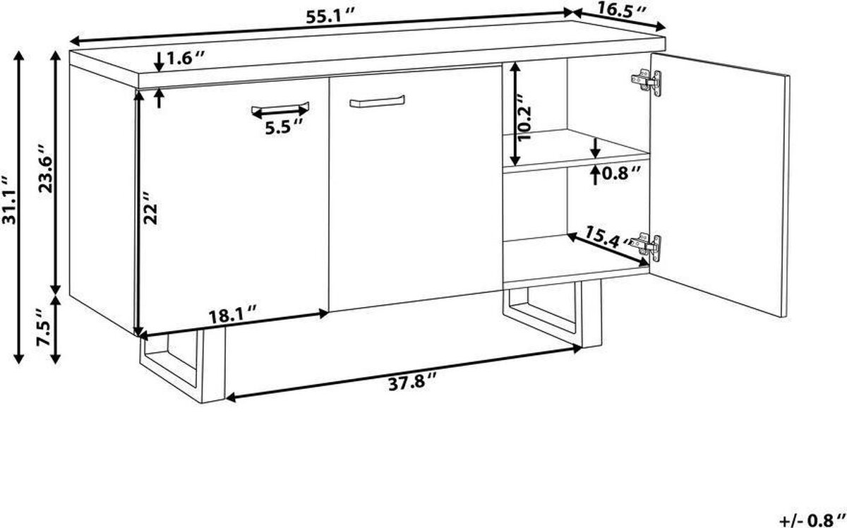 Beliani Timber Sideboard Mdf 42 X 140 Cm - Bruin