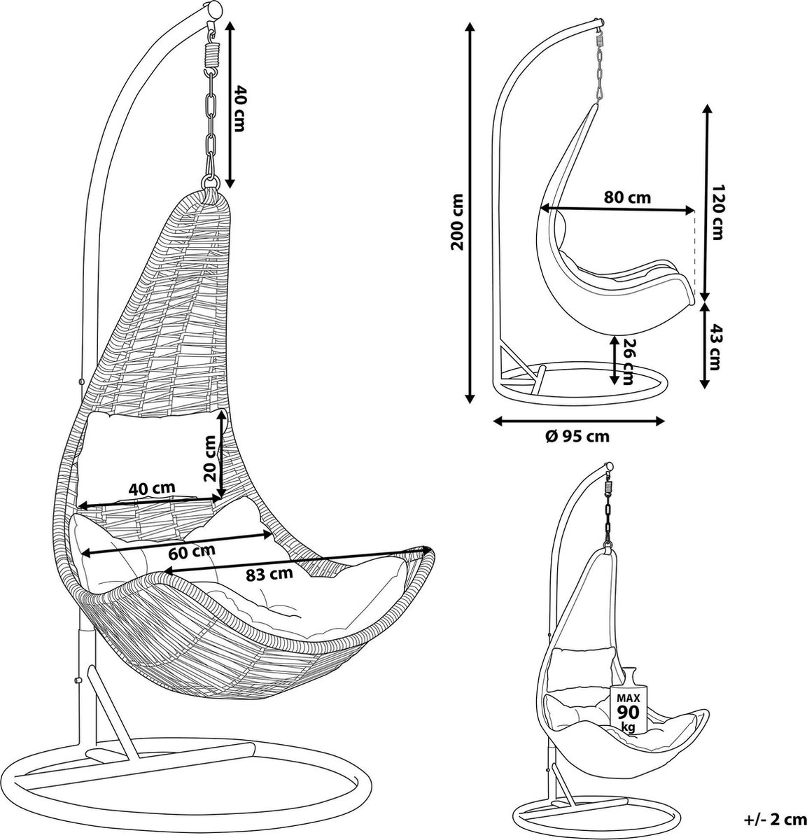 Beliani Atri Ii Hangstoel Pe Rotan 95 X 95 Cm - Beige