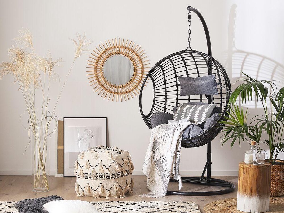 Beliani Aspio Hangstoel Pe Rotan 97 X 97 Cm - Zwart