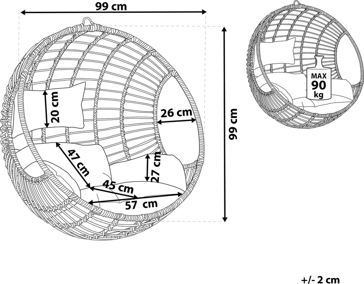 Beliani Aspio Hangstoel Pe Rotan 45 X 99 Cm - Zwart