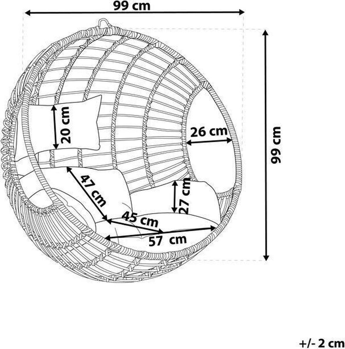Beliani Aspio Hangstoel Pe Rotan 45 X 99 Cm - Zwart