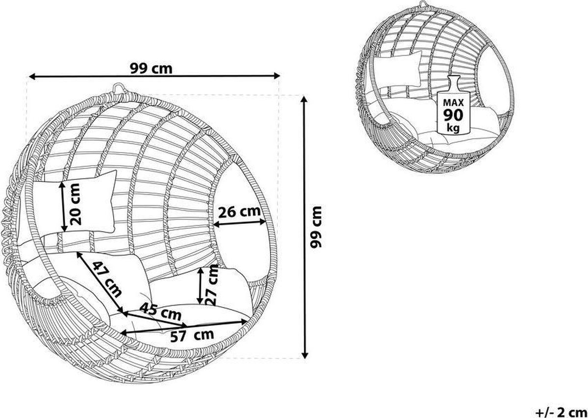 Beliani Aspio Hangstoel Pe Rotan 45 X 99 Cm - Zwart