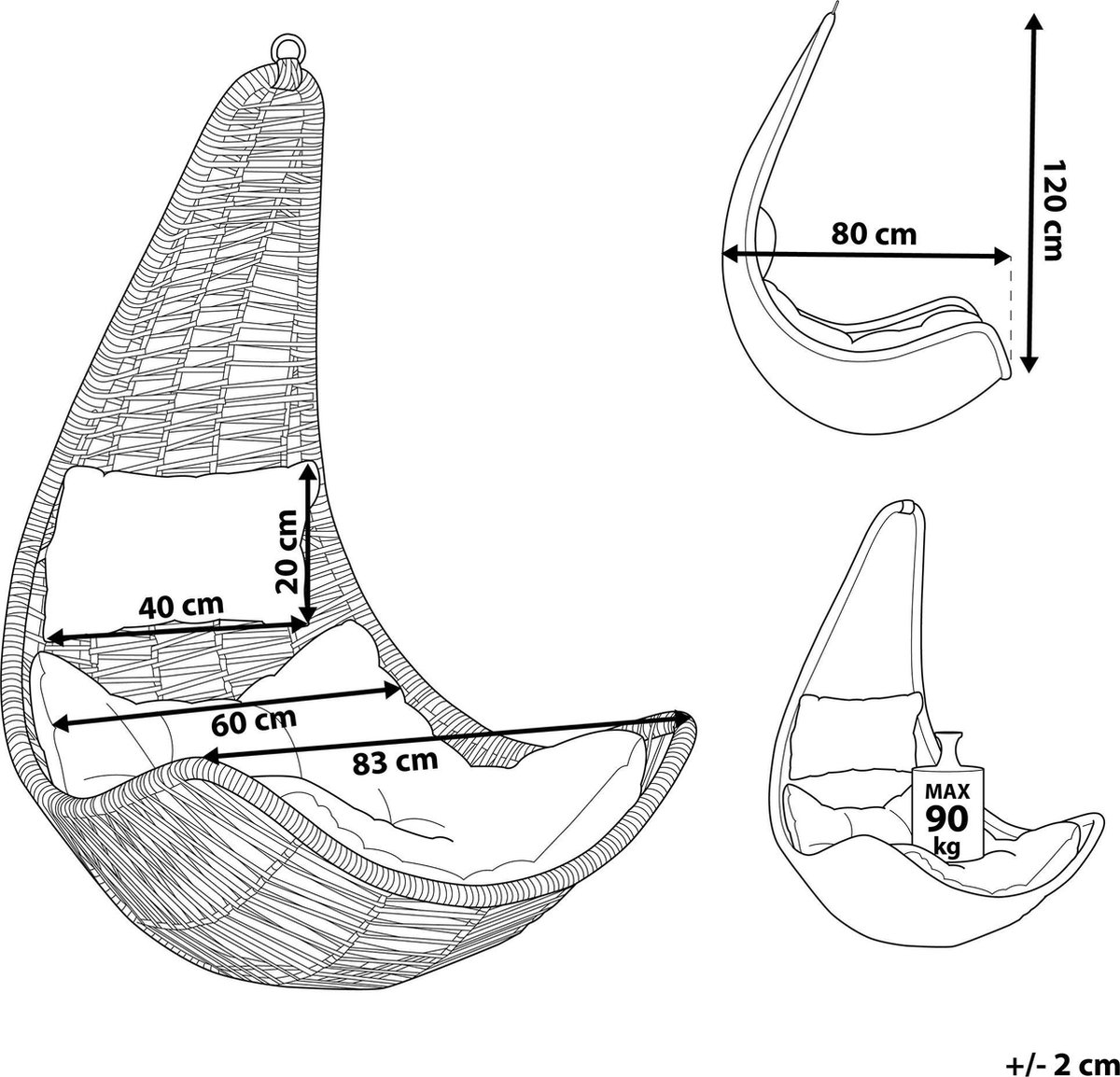 Beliani Atri Ii Hangstoel Pe Rotan 80 X 83 Cm - Beige