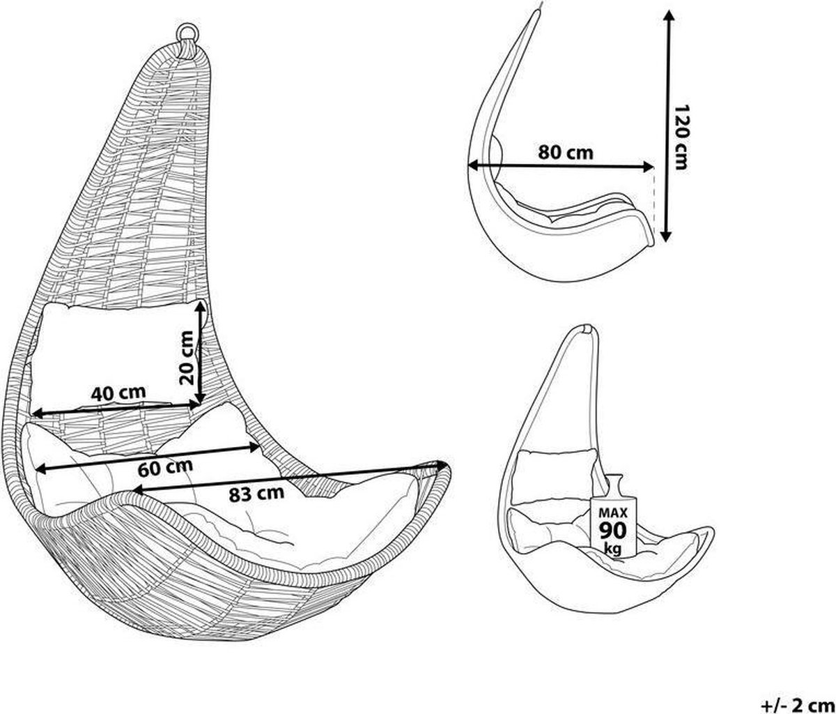 Beliani Atri Ii Hangstoel Pe Rotan 80 X 83 Cm - Beige