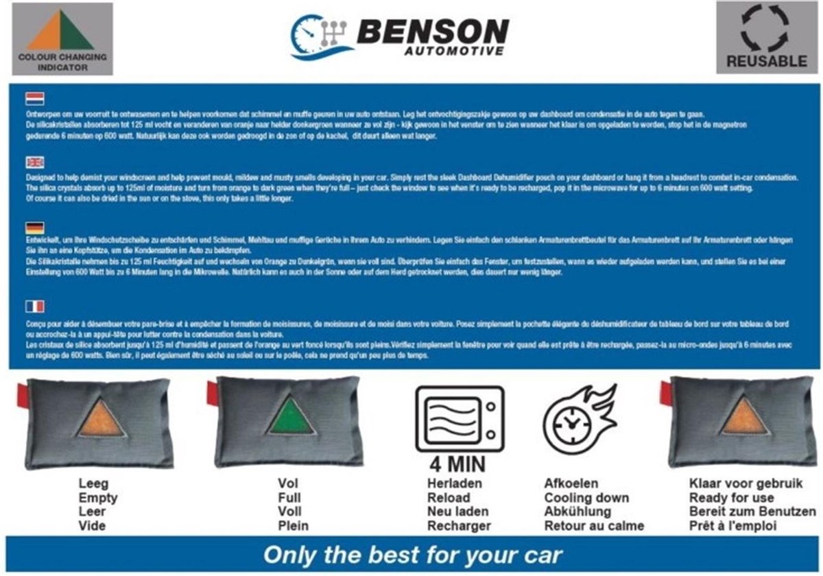 Benson Auto-ontvochtiger - Herbruikbaar Met Vochtindicatie