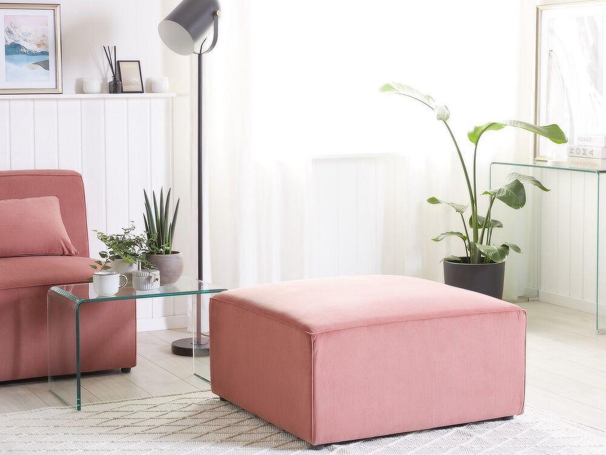 Beliani Lemvig Ottomaan Corduroy 83 X 83 Cm - Roze