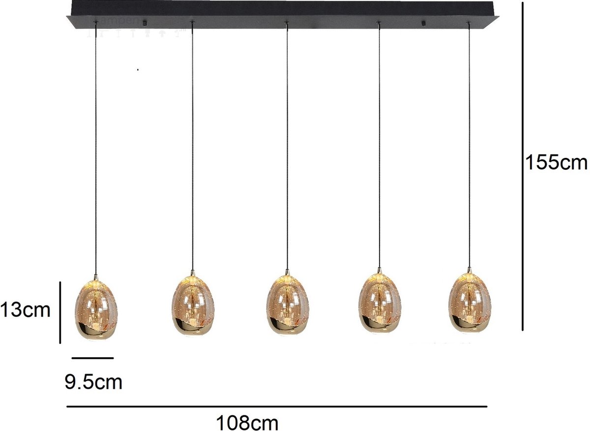 Highlight Hanglamp Golden Egg 5 Lichts L 108 Cm Amber- - Zwart