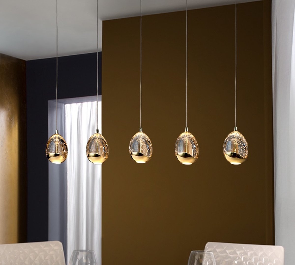 Highlight Hanglamp Golden Egg 5 Lichts L 108 Cm Amber- - Zwart