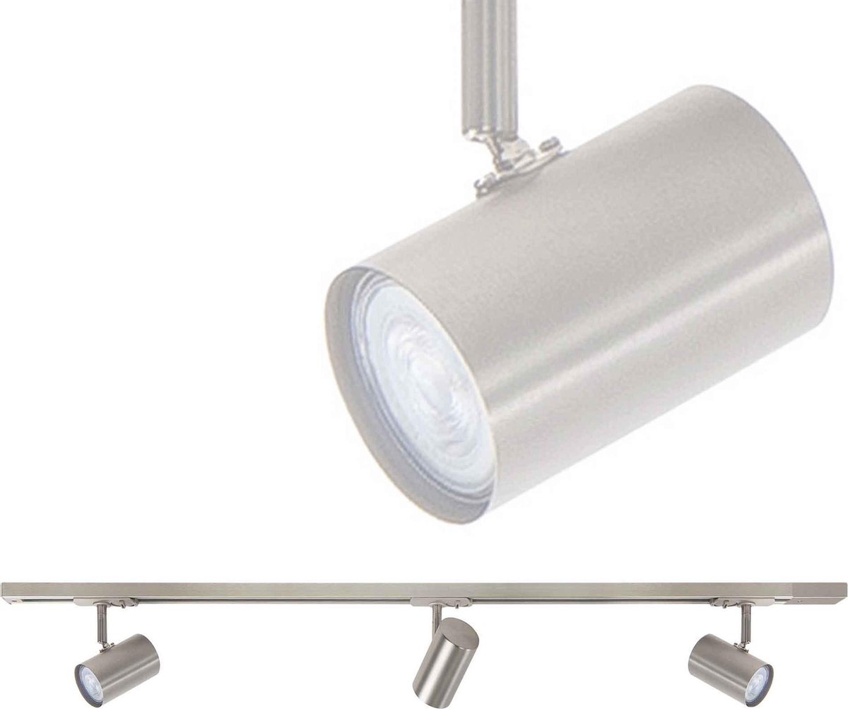 Highlight Railsysteem Trackline 100 Cm + 3 Cilinder Spots Mat Chroom - Silver