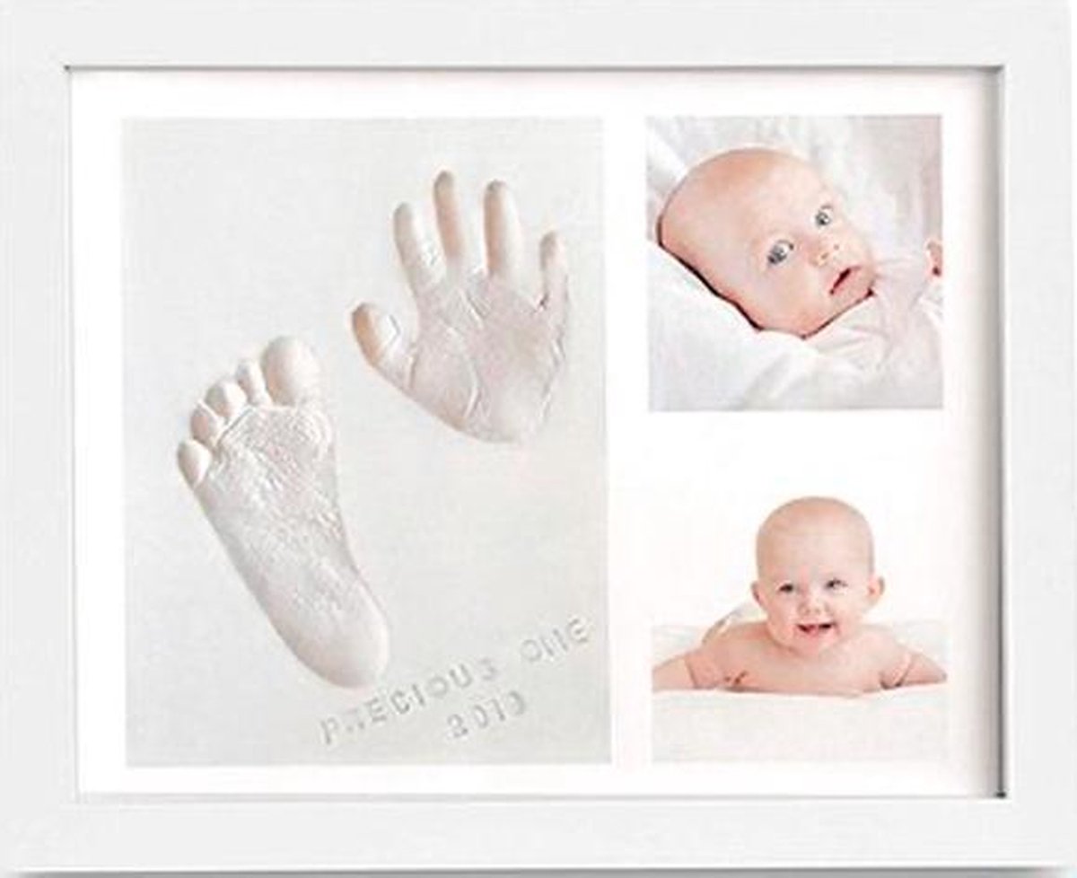 Baby Fotolijst - Klei Afdruk Hand/voet - Kraamcadeau - 3d Collage - 54 Extra Letters - Wit