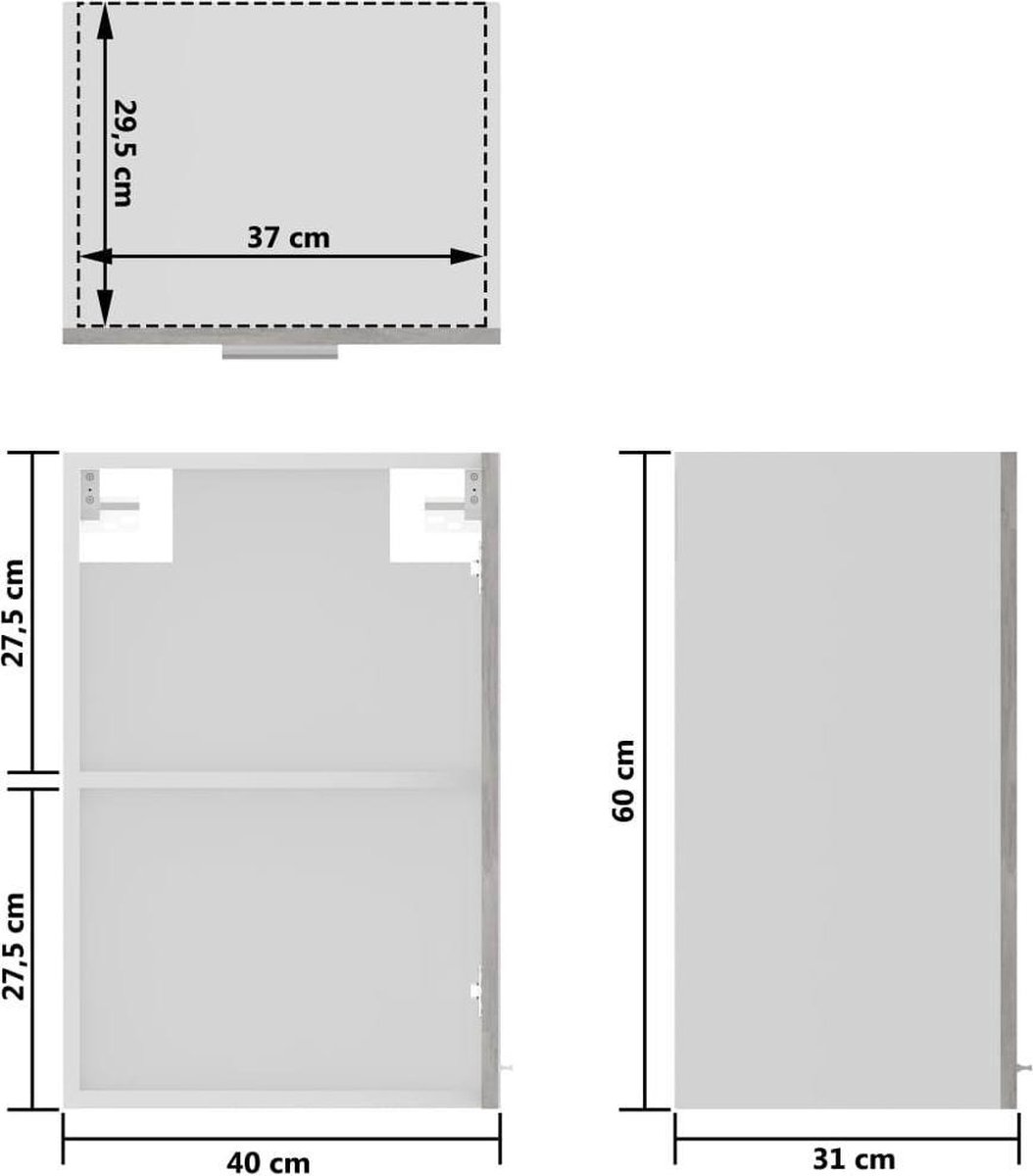 Vidaxl Hangkast 40x31x60 Cm Spaanplaat Beton - Grijs