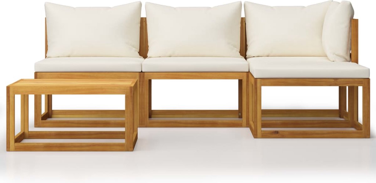 Vidaxl 5-delige Loungeset Met Kussens Massief Acaciahout Crème