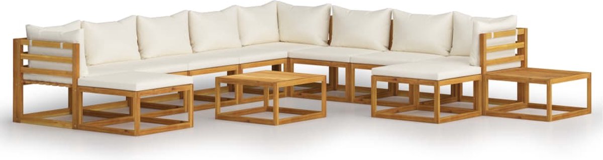 Vidaxl 12-delige Loungeset Met Kussens Massief Acaciahout Crème