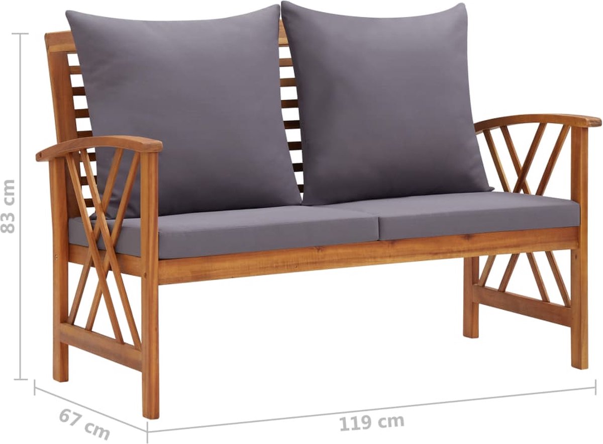 Vidaxl 2-delige Loungeset Met Kussens Massief Acaciahout - Grijs