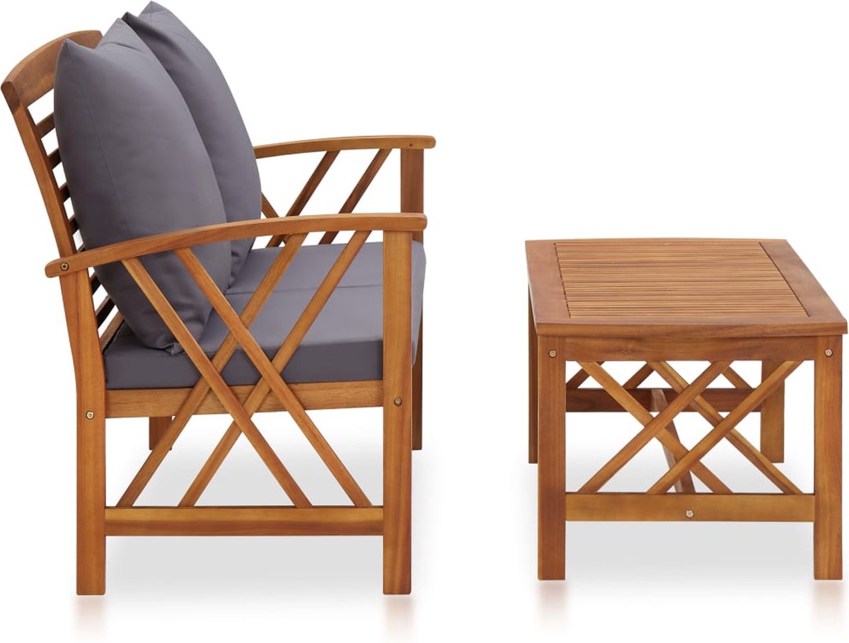 Vidaxl 2-delige Loungeset Met Kussens Massief Acaciahout - Grijs