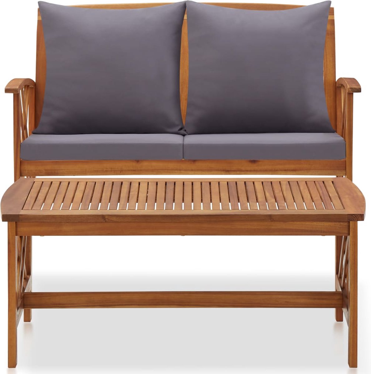 Vidaxl 2-delige Loungeset Met Kussens Massief Acaciahout - Grijs