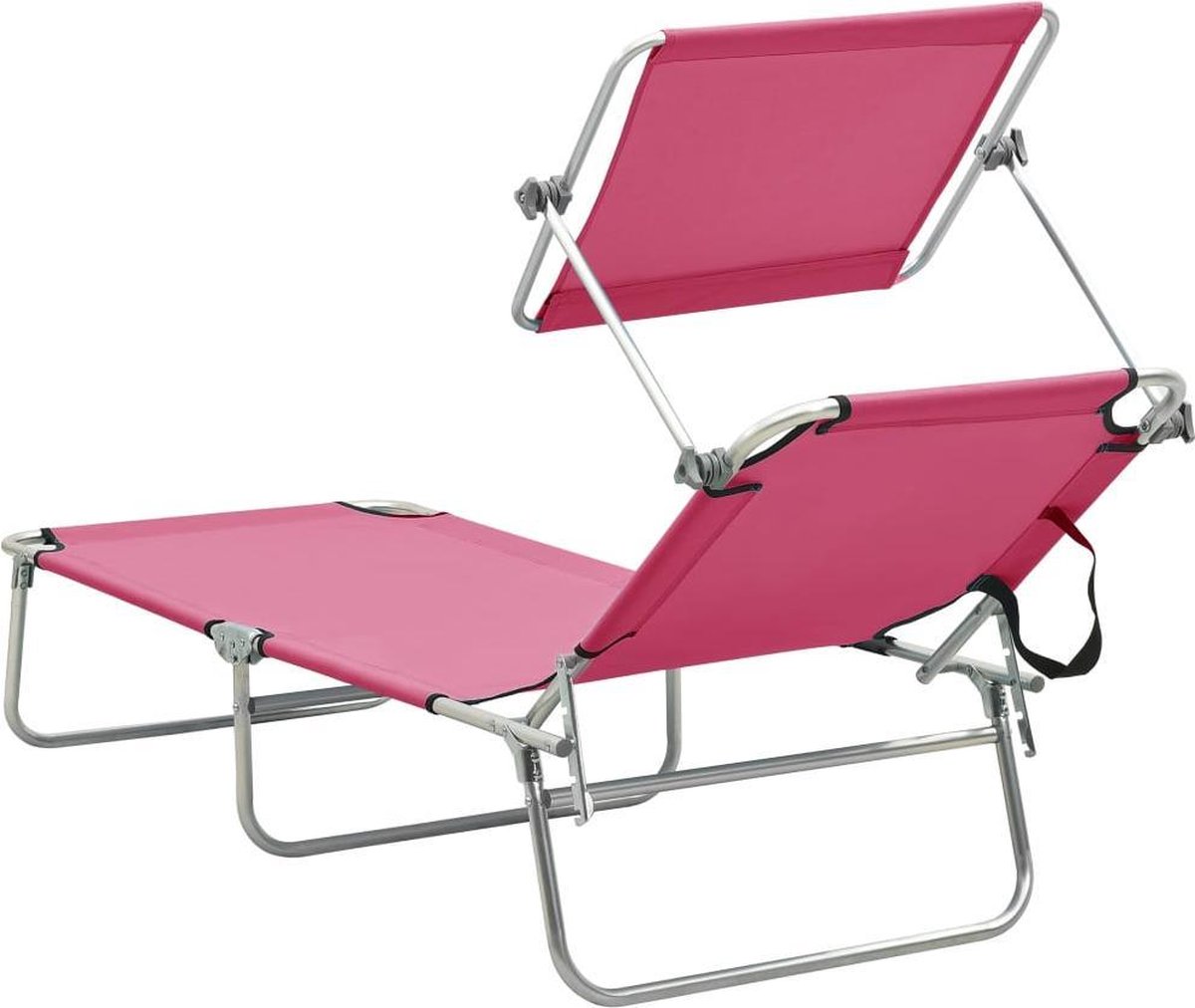 Vidaxl Ligbed Met Luifel Inklapbaar Staal Magenta - Roze