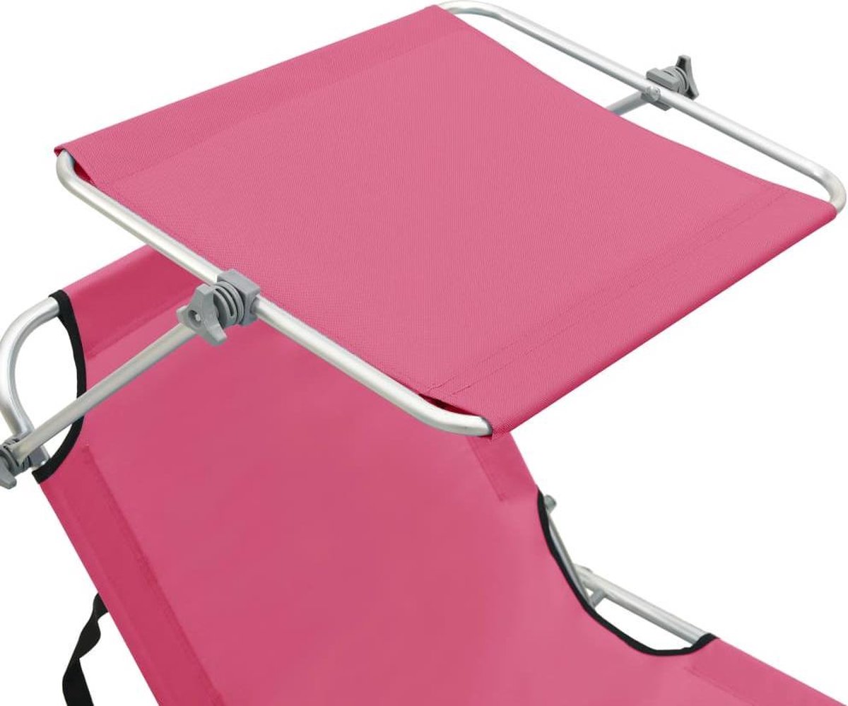 Vidaxl Ligbed Met Luifel Inklapbaar Staal Magenta - Roze
