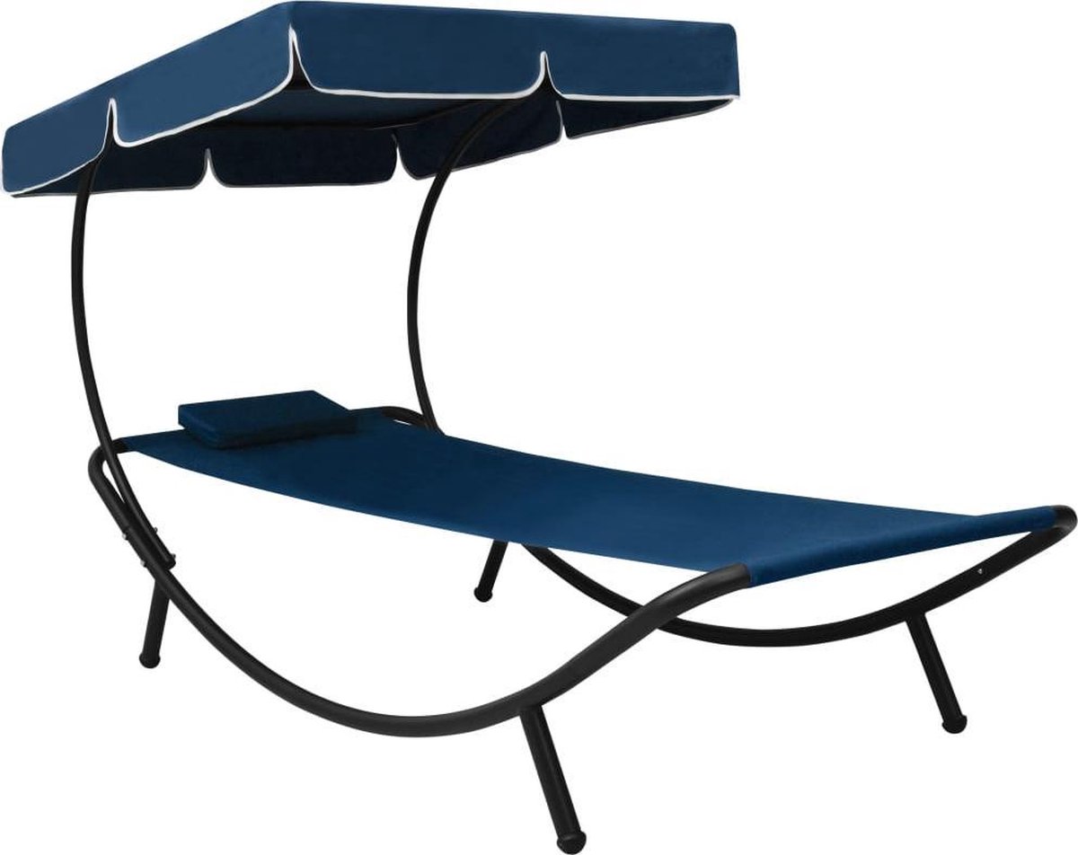 Vidaxl Loungebed Met Luifel En Kussen - Blauw