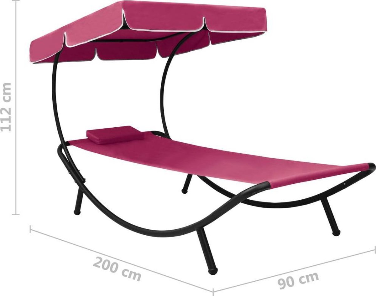 Vidaxl Loungebed Met Luifel En Kussen - Roze