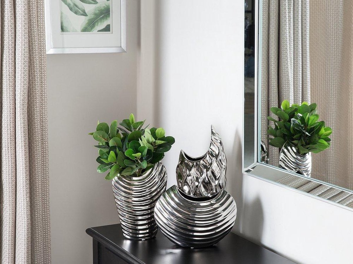 Beliani Haluza Decoratieve Vaas Keramiek 35 X 17 Cm - Silver