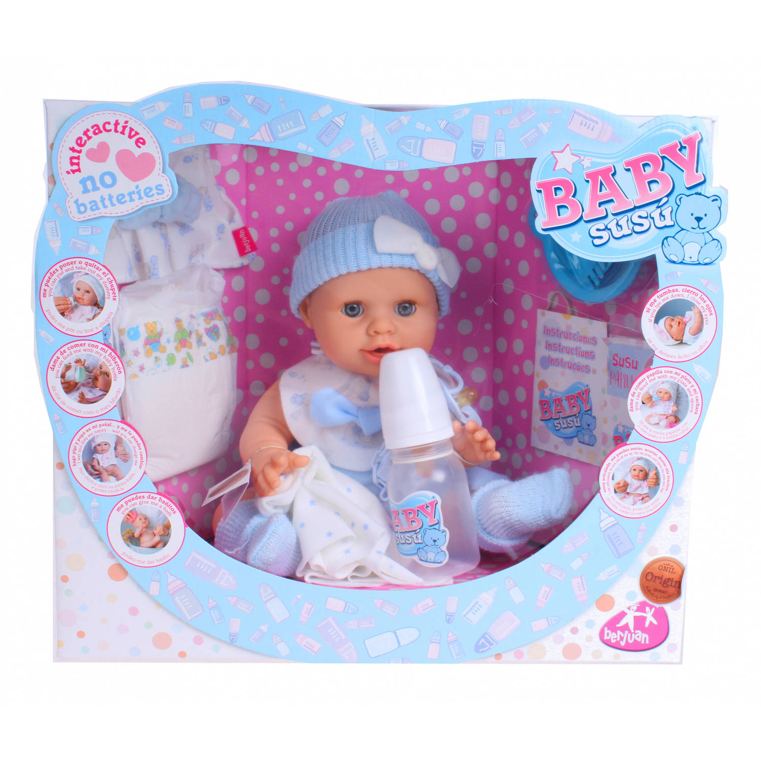 Berjuan Babypop Baby Susu Meisjes 38 Cm Vinyl - Blauw