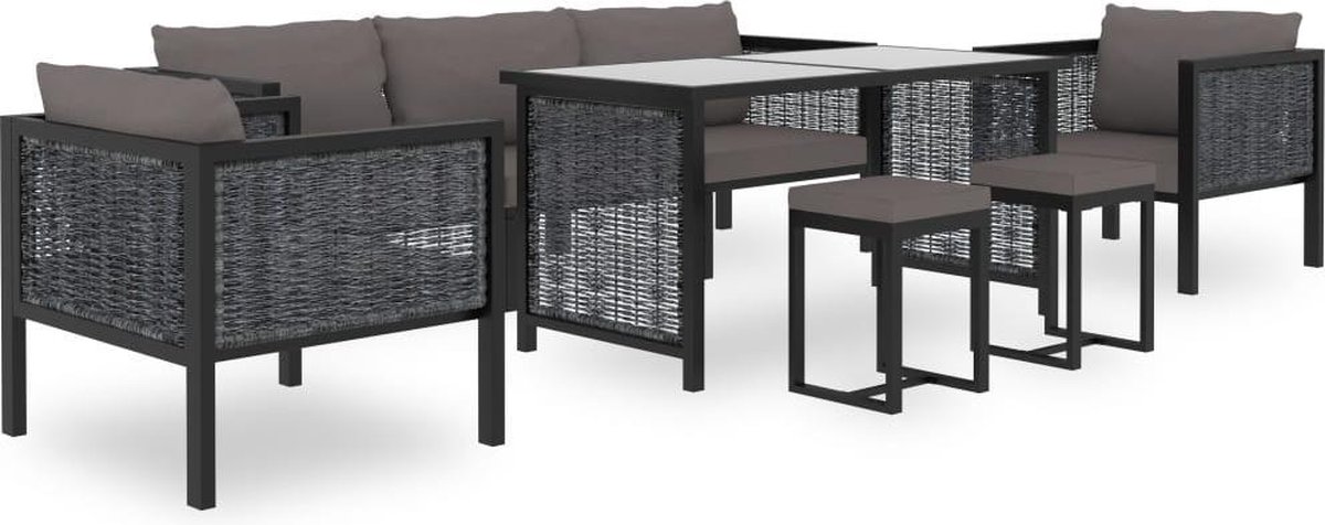 Vidaxl 8-delige Loungeset Met Kussens Poly Rattan Antraciet - Grijs