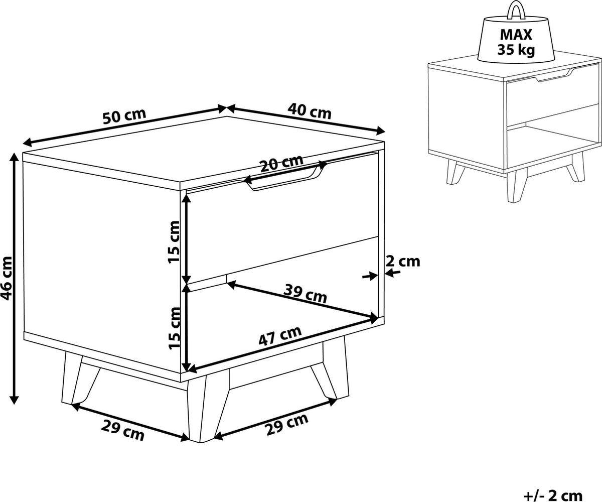Beliani Spencer Nachtkastje Mdf 40 X 50 Cm - Bruin