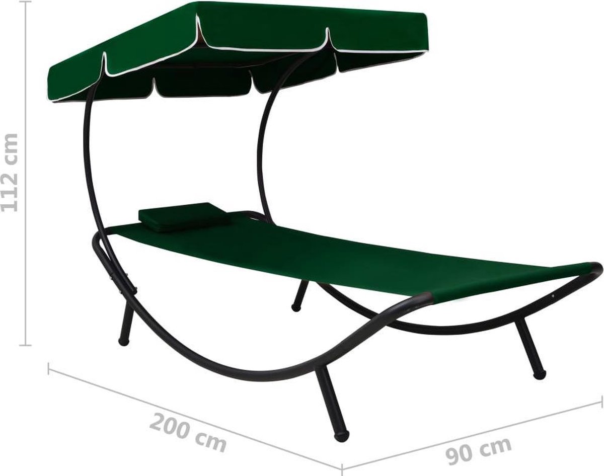 Vidaxl Loungebed Met Luifel En Kussen - Groen
