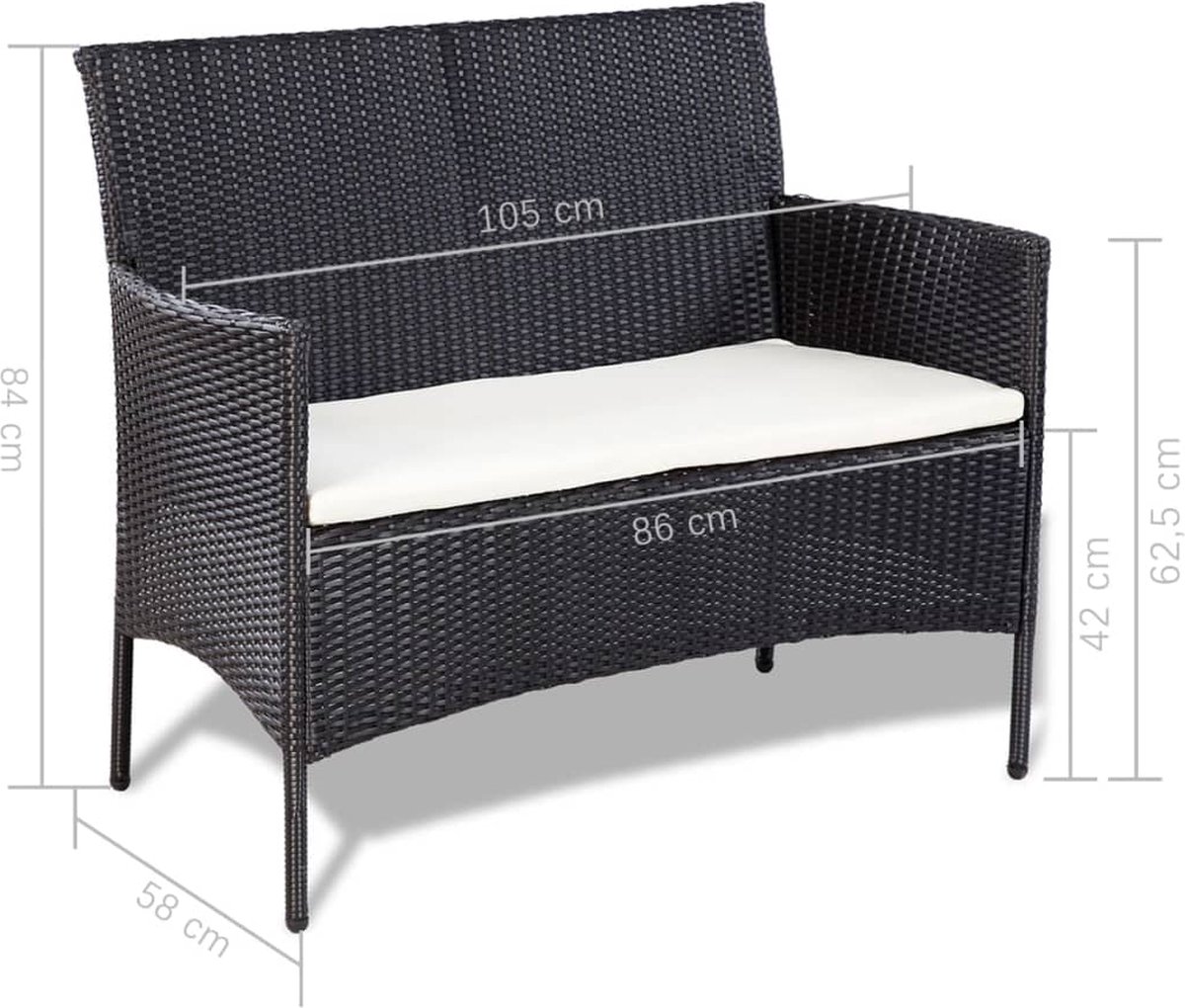 Vidaxl 4-delige Loungeset Met Kussens Poly Rattan - Zwart