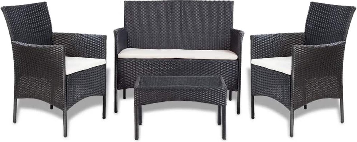 Vidaxl 4-delige Loungeset Met Kussens Poly Rattan - Zwart