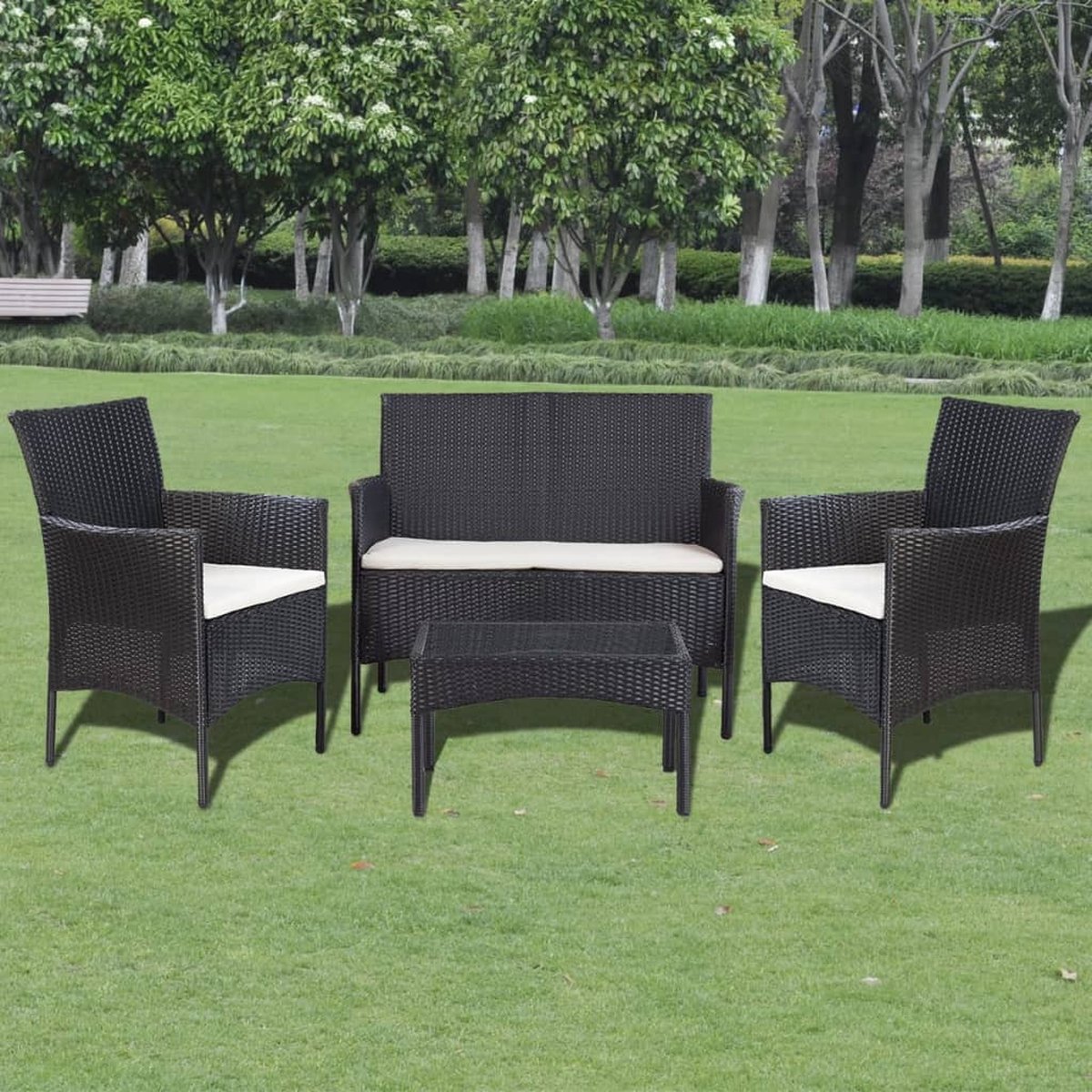 Vidaxl 4-delige Loungeset Met Kussens Poly Rattan - Zwart