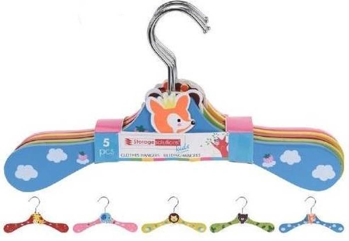 Relaxwonen - Kinderkledinghanger - Kledinghanger - Kinderen - Hout - Verschillende Kleuren - 5 Hangers - 28x16 Cm - Azul