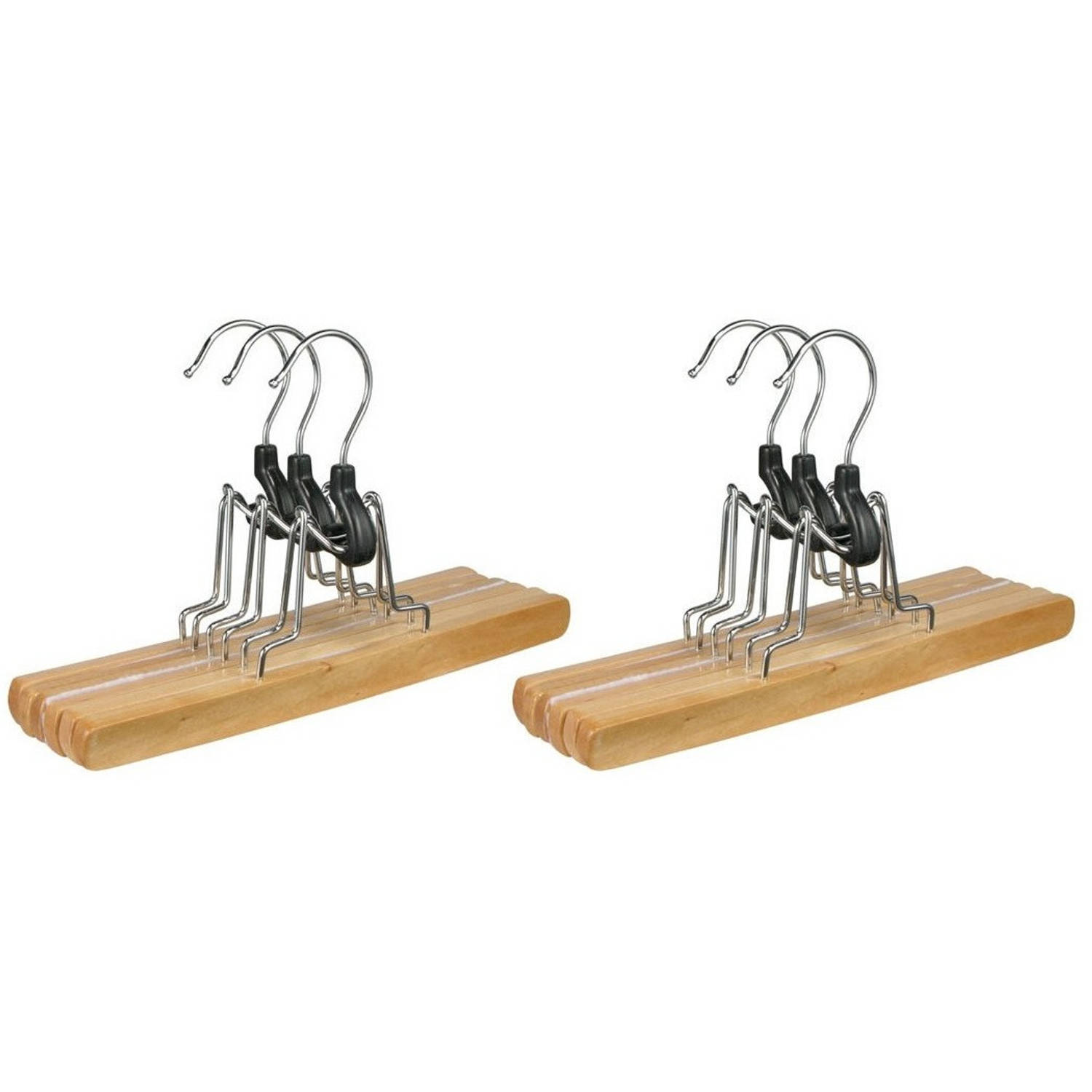 Set Van 6x Stuks Houten Broekhangers Kledinghangers 24,5 Cm - Kledinghangers / Kleerhangers - Broeken En Rokken Ophangen - Bruin