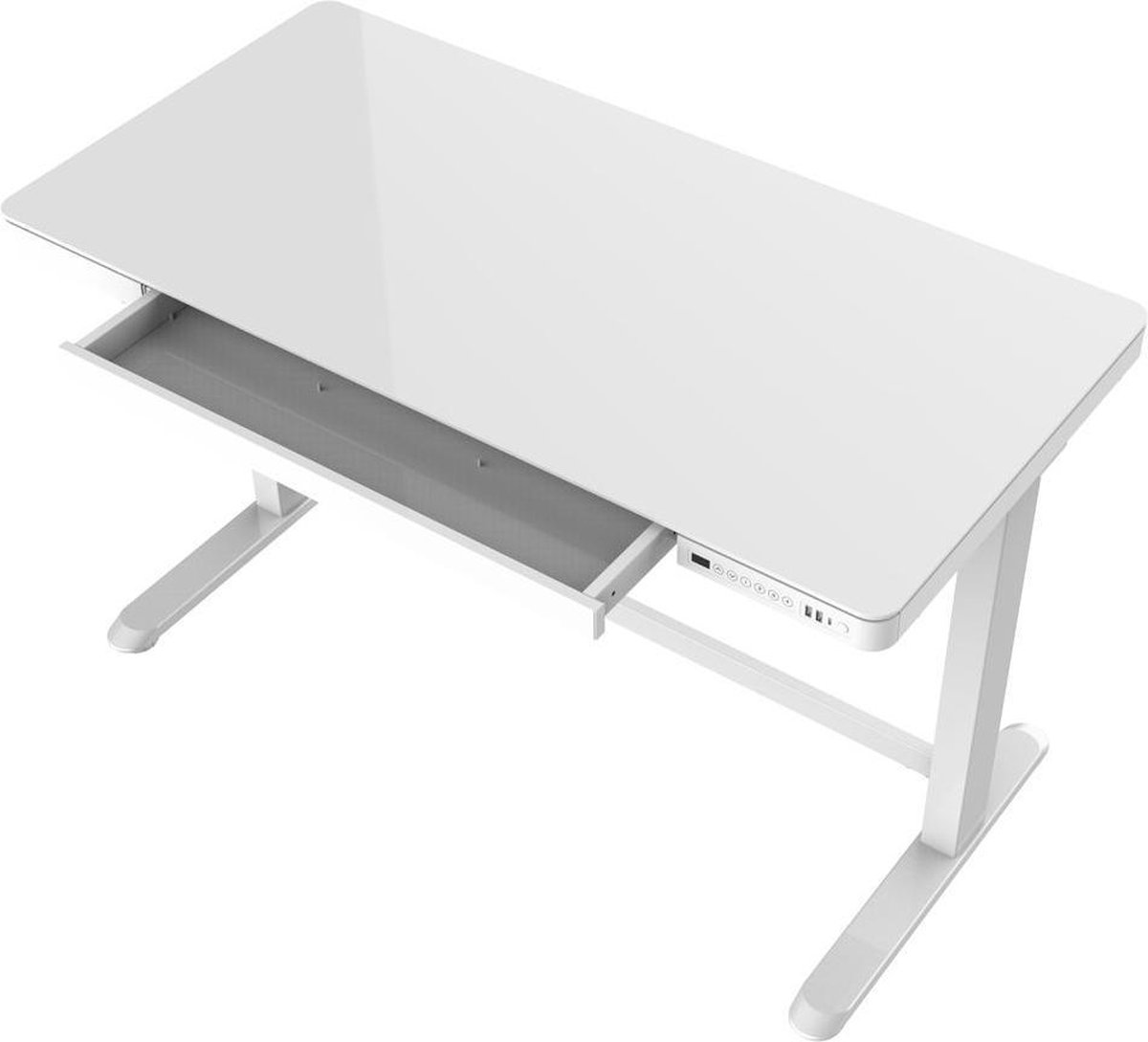 Elektrisch Verstelbaar Bureau / Thuiswerkplek - 120x60 Cm - Glas - Wit