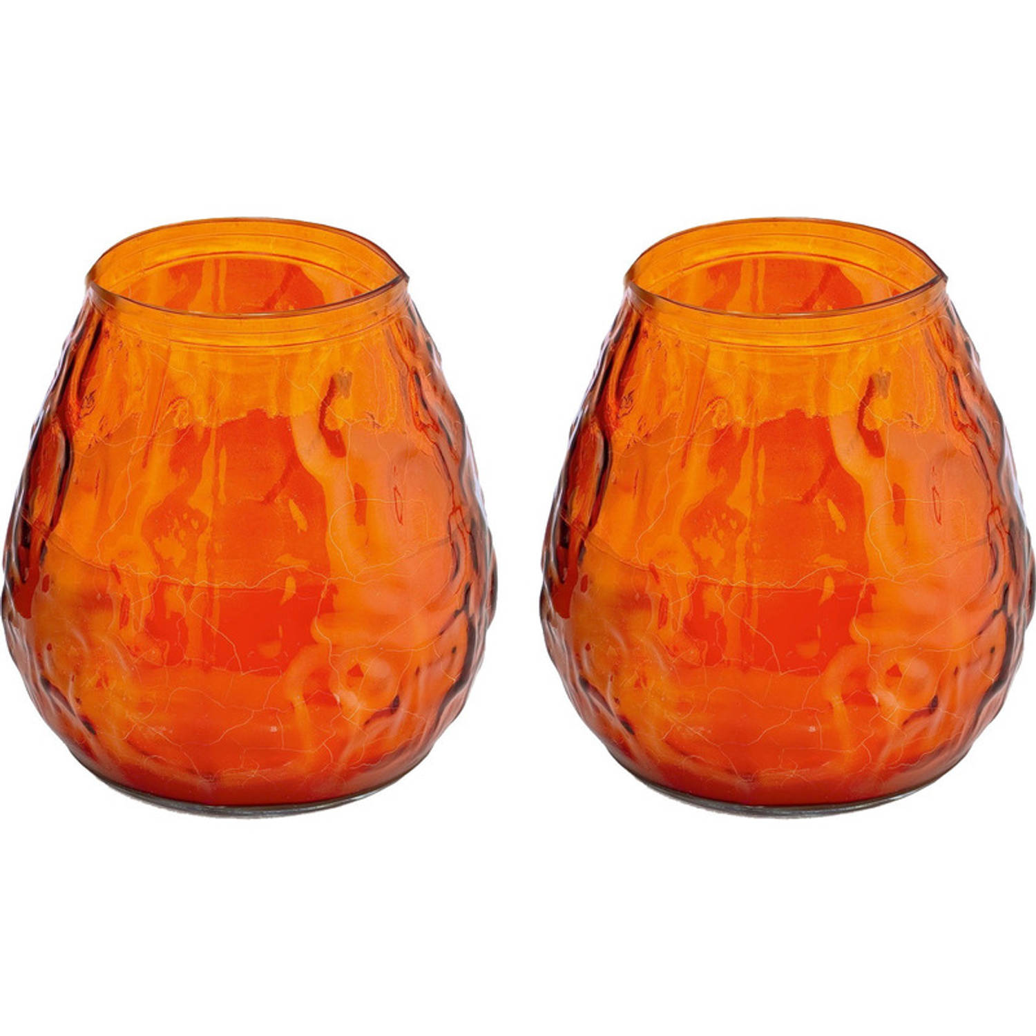 Trend Candles 2x Windlichten Kaarsen 48 Branduren - Glazen Lantaarn Kaars - Terraskaarsen/tuinkaarsen - Oranje