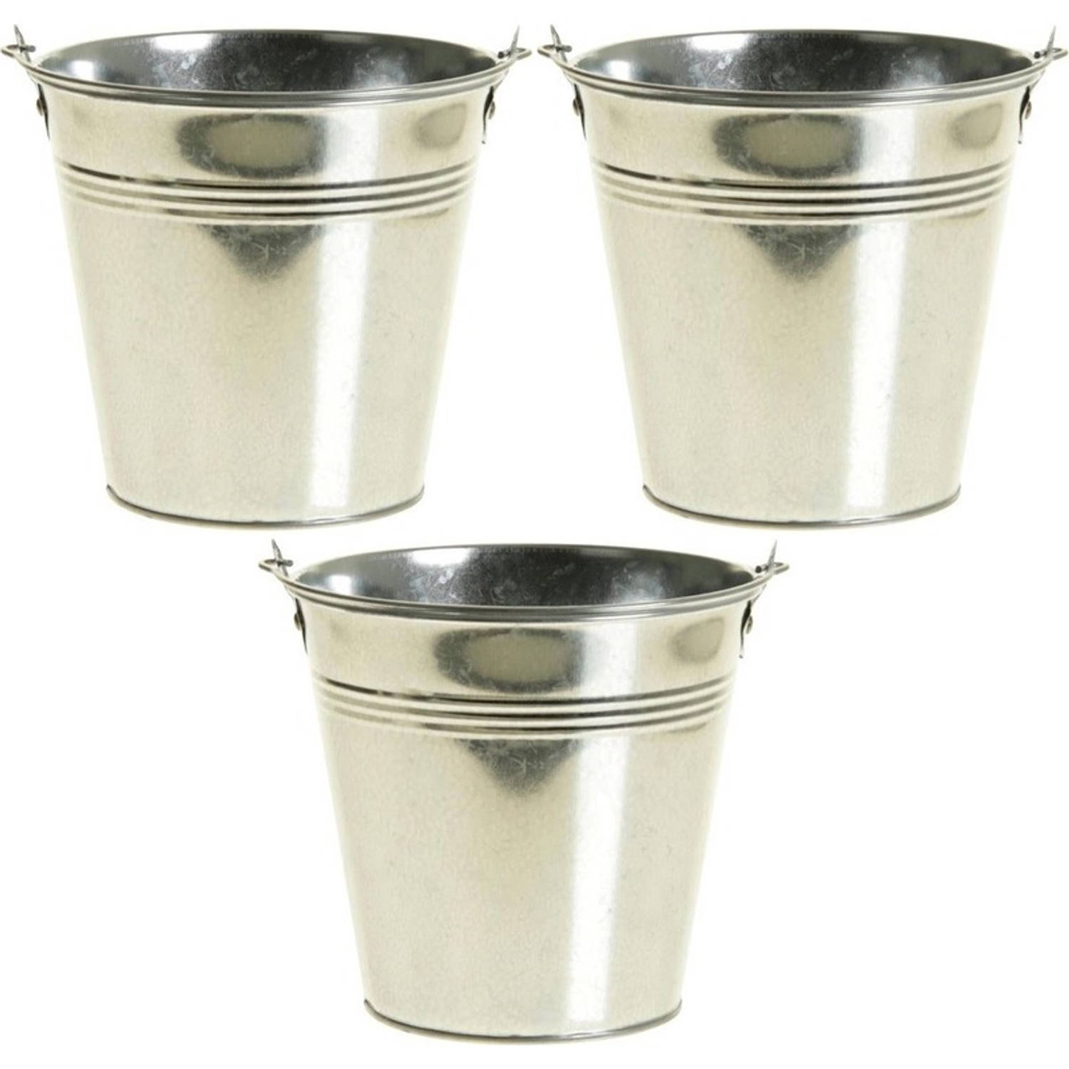 3x Zinken Emmertjes/bloempotjes Zilver 9 Cm - Zinken Emmertjes - Bloememmertje - Decoratie Emmer - Silver