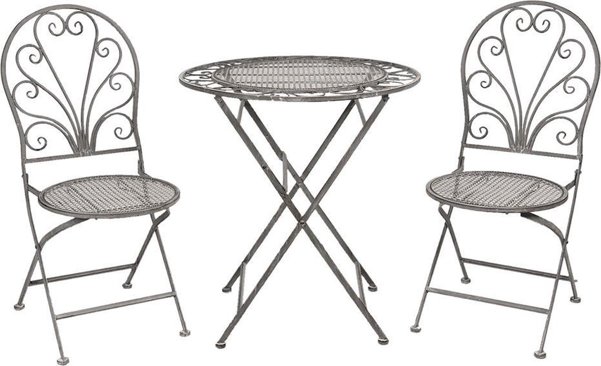 Clayre & Eef Tafel + 2 Stoelen Ø 70x76 Cm / 40x47x94 Cm (2) - Grijs