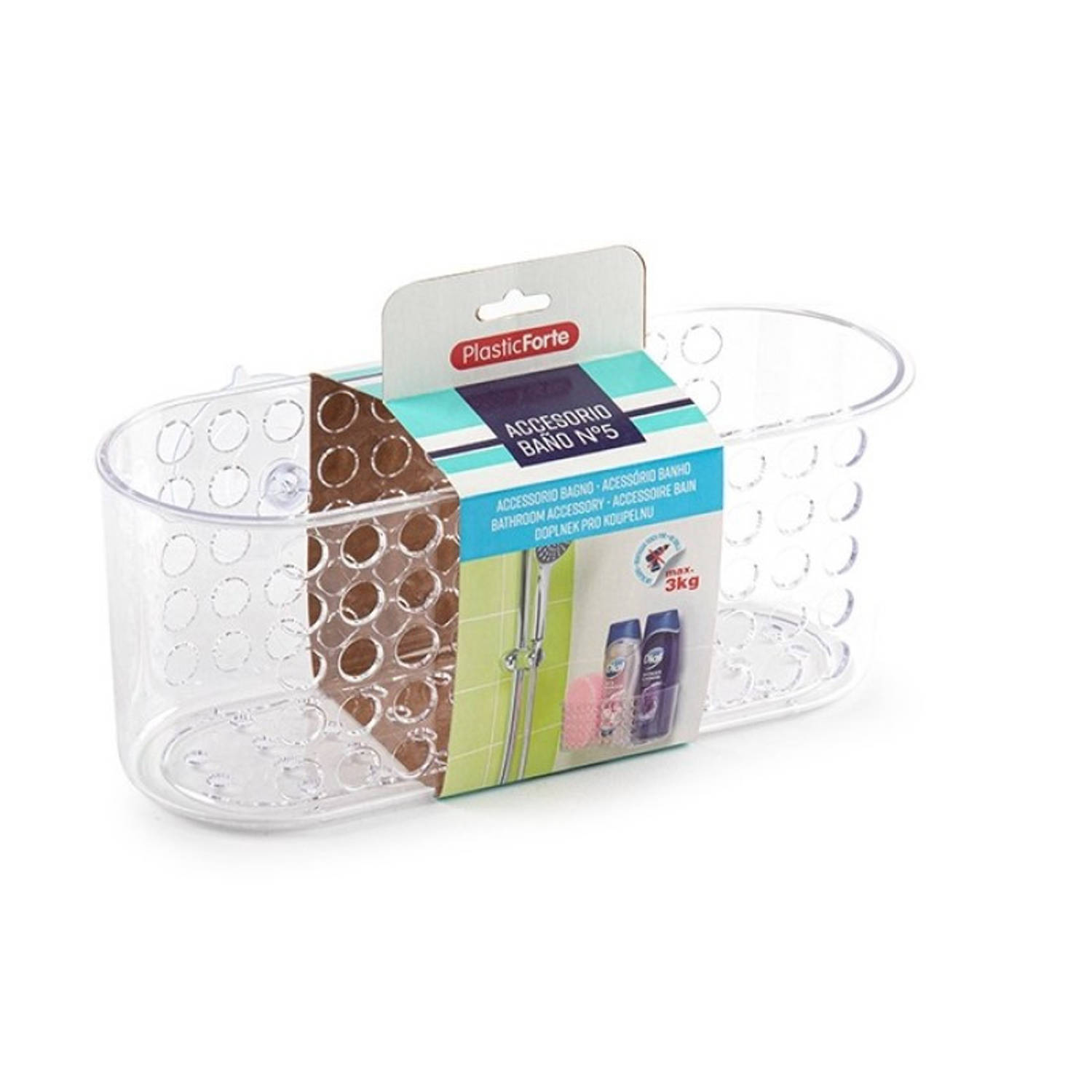 Forte Plastics 1x Transparant Badkamerbakje Met Zuignappen - 26 X 12 Cm - Organizers/opbergbakken - Badkamer Spullen Opruimen