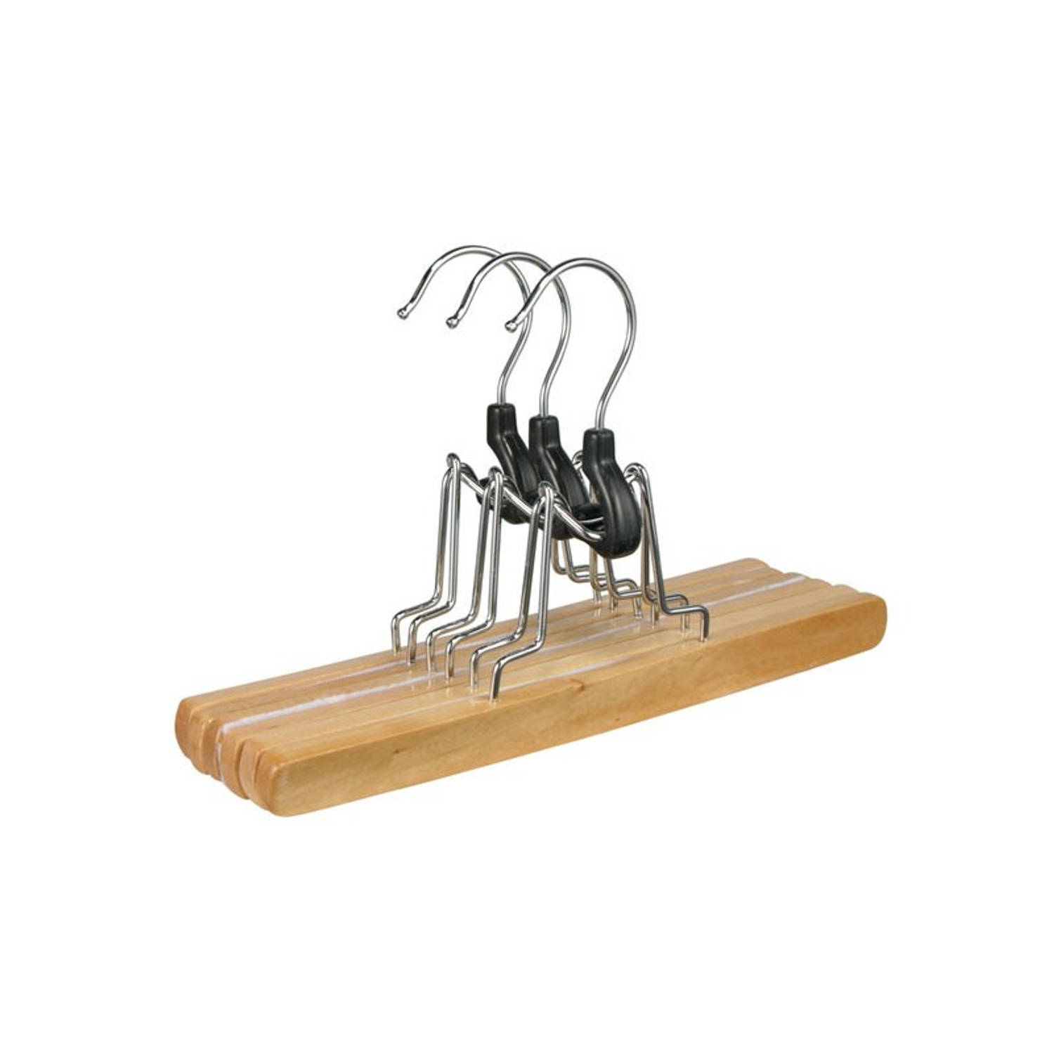 Set Van 3x Stuks Houten Broekhangers Kledinghangers 24,5 Cm - Kledinghangers / Kleerhangers - Broeken En Rokken Ophangen - Bruin