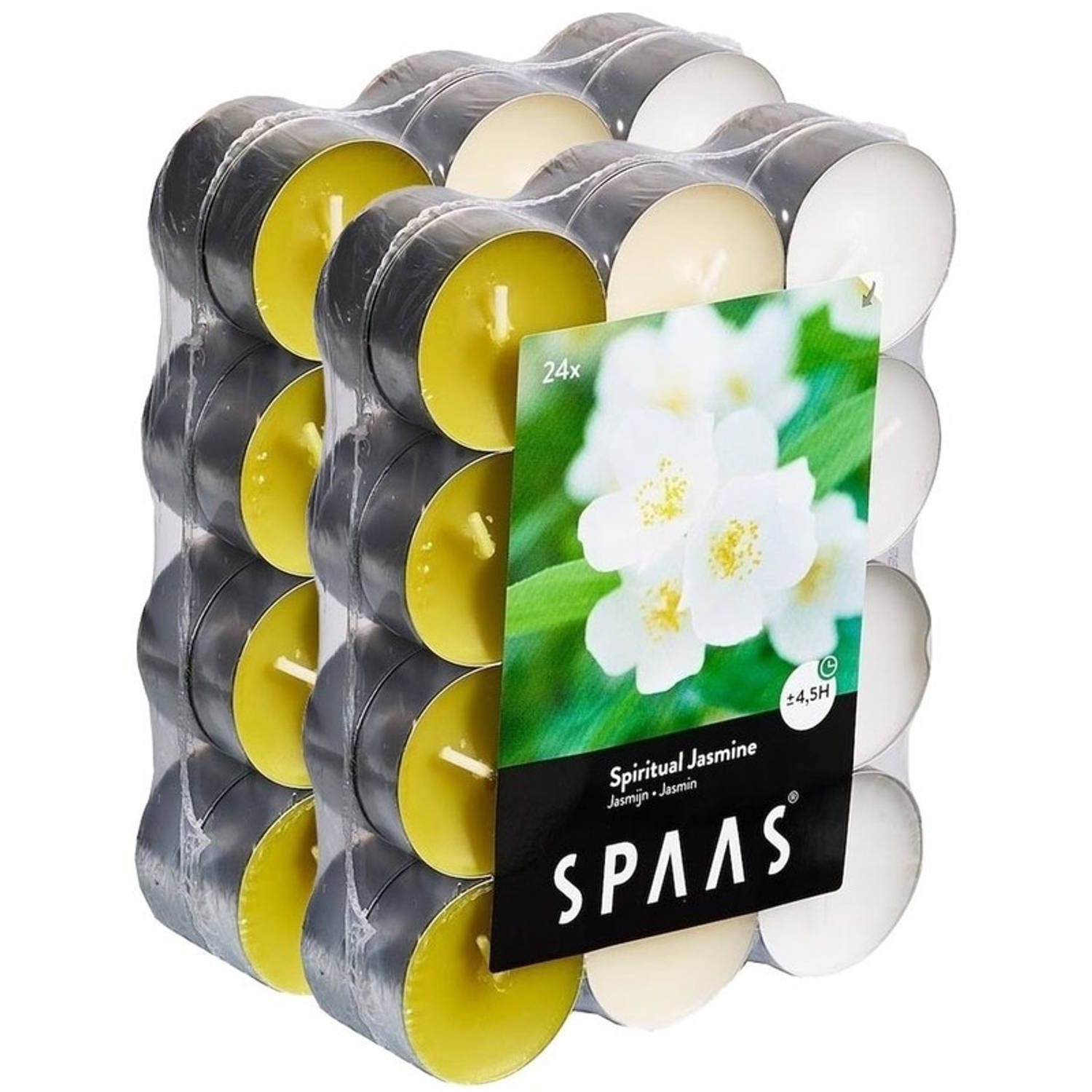 Spaas 48x Geurtheelichtjes Spiritual Jasmine 4,5 Branduren - Geurkaarsen Jasmijn Geur - Waxinelichtjes