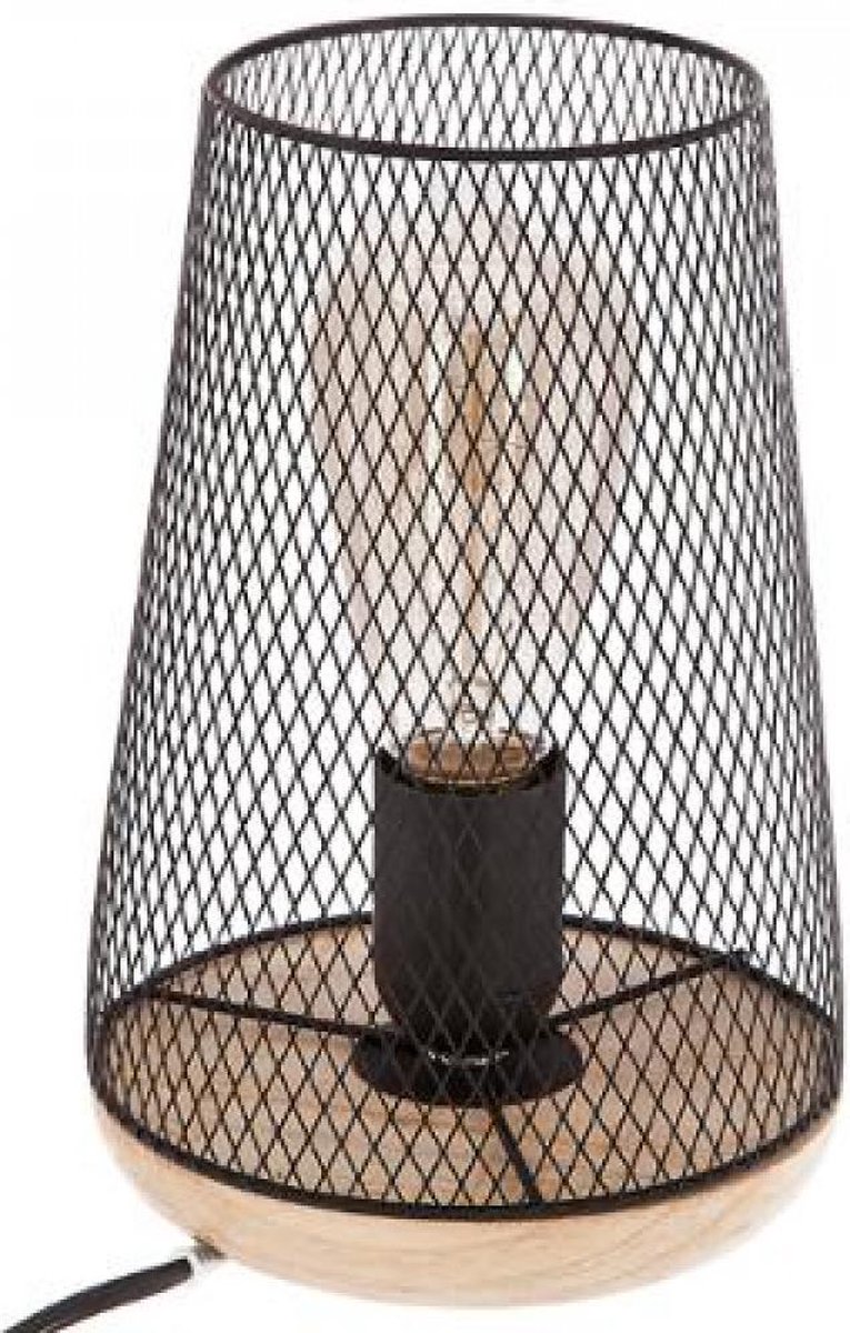 Lamp Van Metaal En Hout - H. 23 Cm - - Zwart