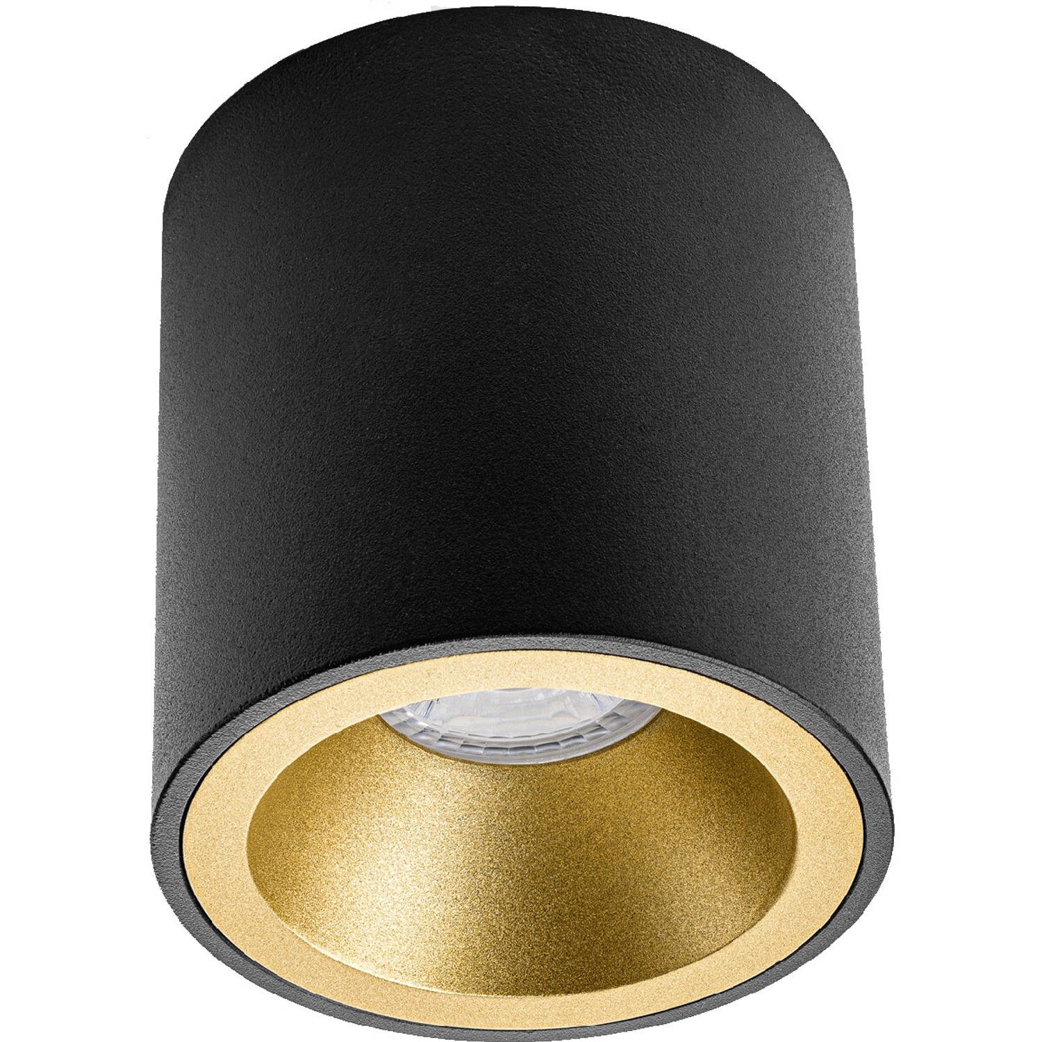 BES LED Opbouwspot Gu10 - Pragmi Cliron Pro - Opbouw Rond - Mat/goud - Aluminium - Verdiept - Ø90mm - Zwart