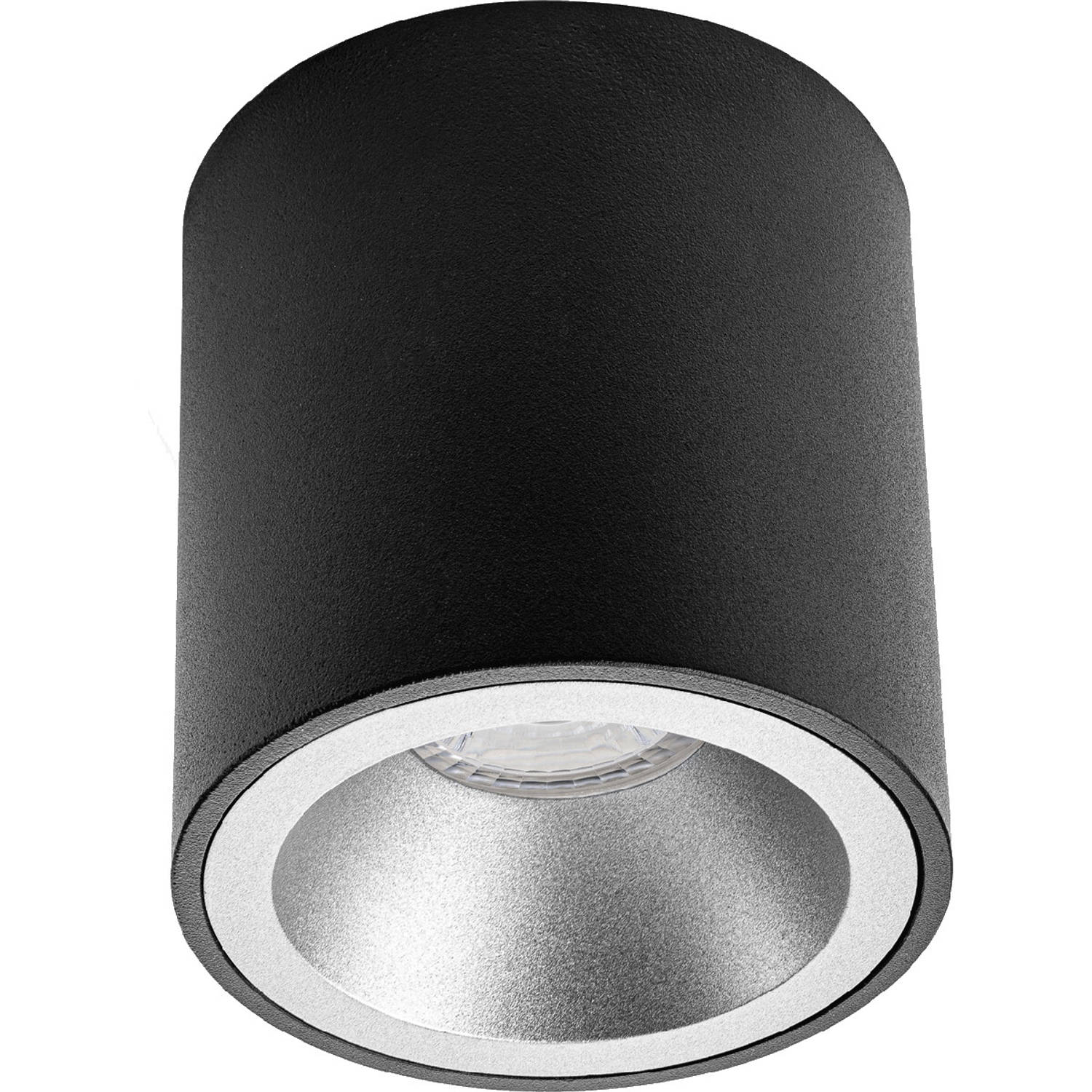 BES LED Opbouwspot Gu10 - Pragmi Cliron Pro - Opbouw Rond - Mat/zilver - Aluminium - Verdiept - Ø90mm - Zwart