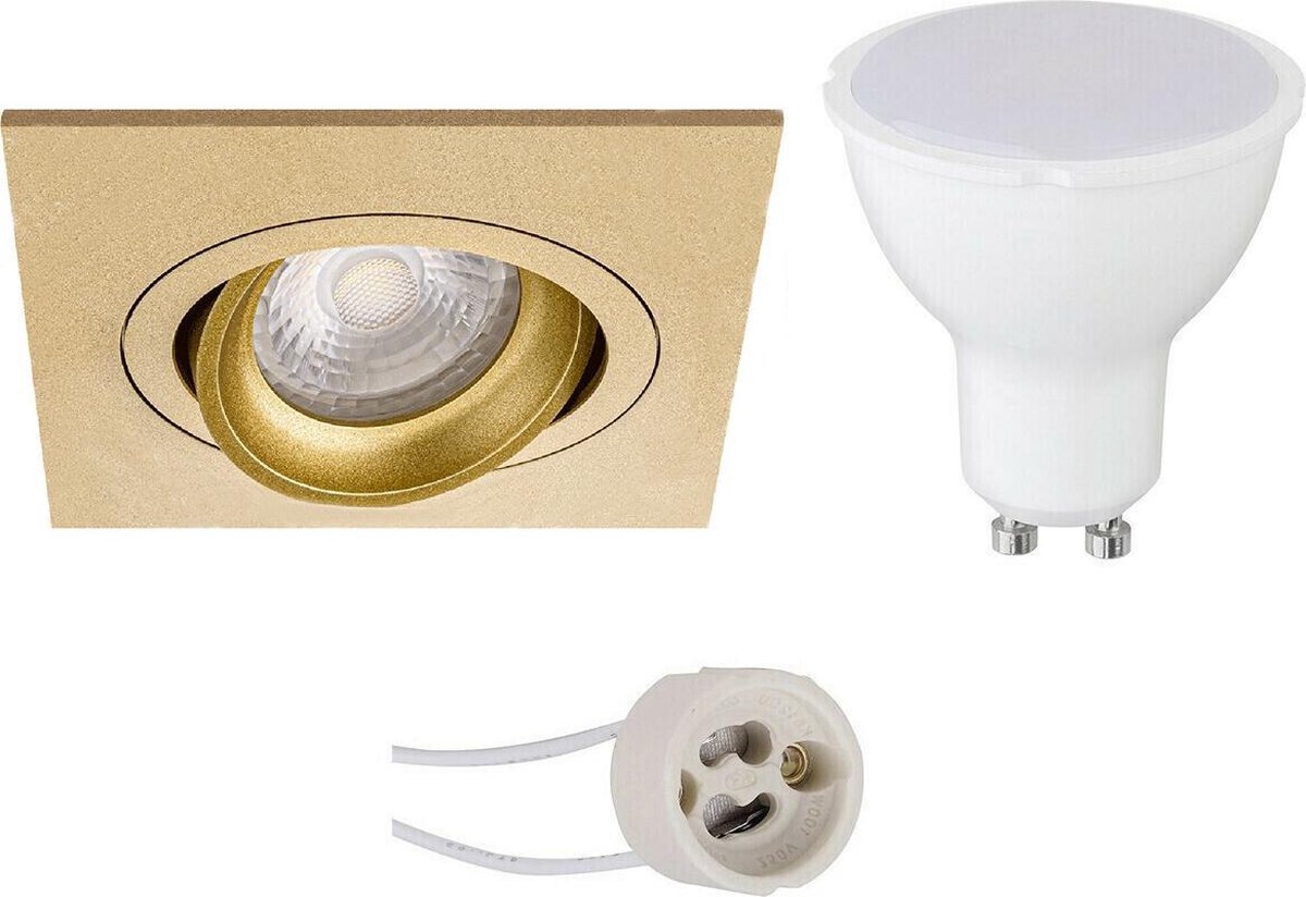 BES LED Led Spot Set - Pragmi Borny Pro - Gu10 Fitting - Inbouw Vierkant - Mat Goud - 4w - Helder/koud Wit 6400k - Kantelbaar - - Paars