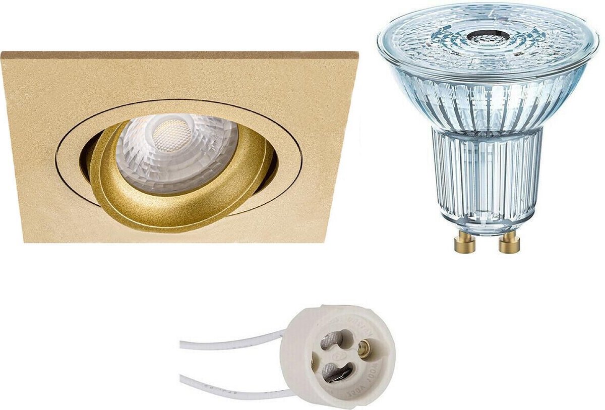 Osram - Led Spot Set - Parathom Par16 930 36d - Pragmi Borny Pro - Gu10 Fitting - Dimbaar - Inbouw Vierkant - Mat - - Goud