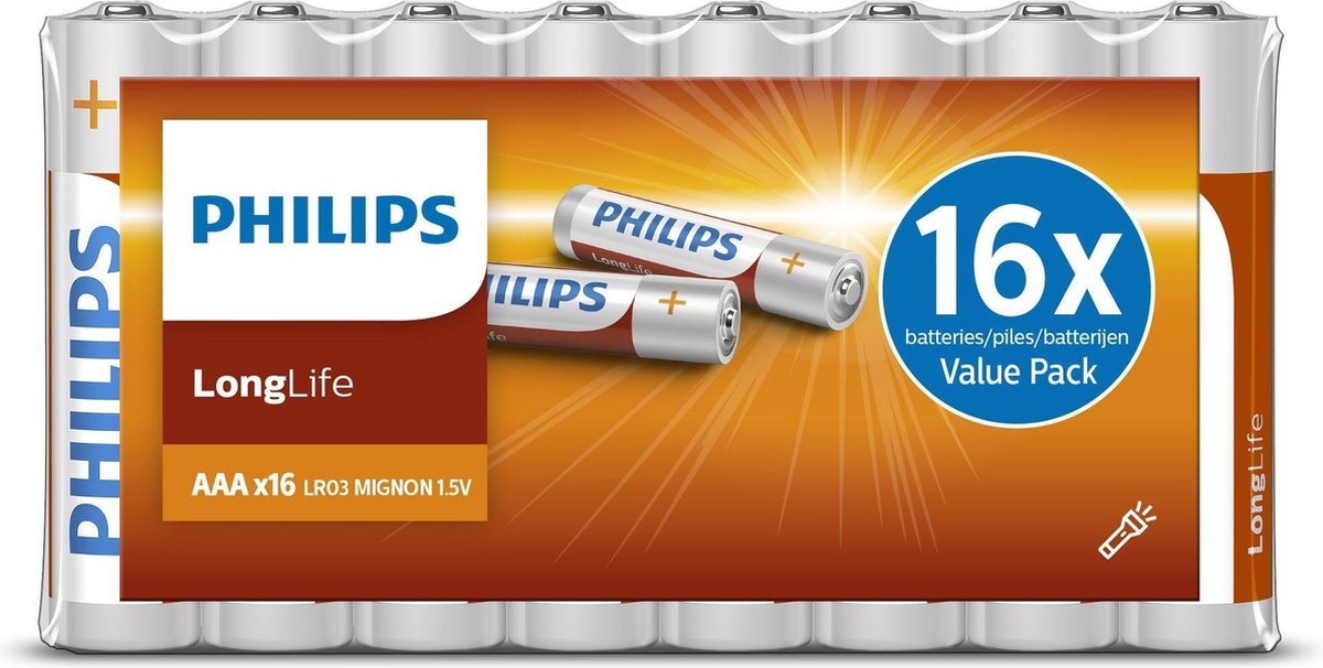 Philips Longlife Batterijen Aaa - Voordeelverpakking 16 Stuks