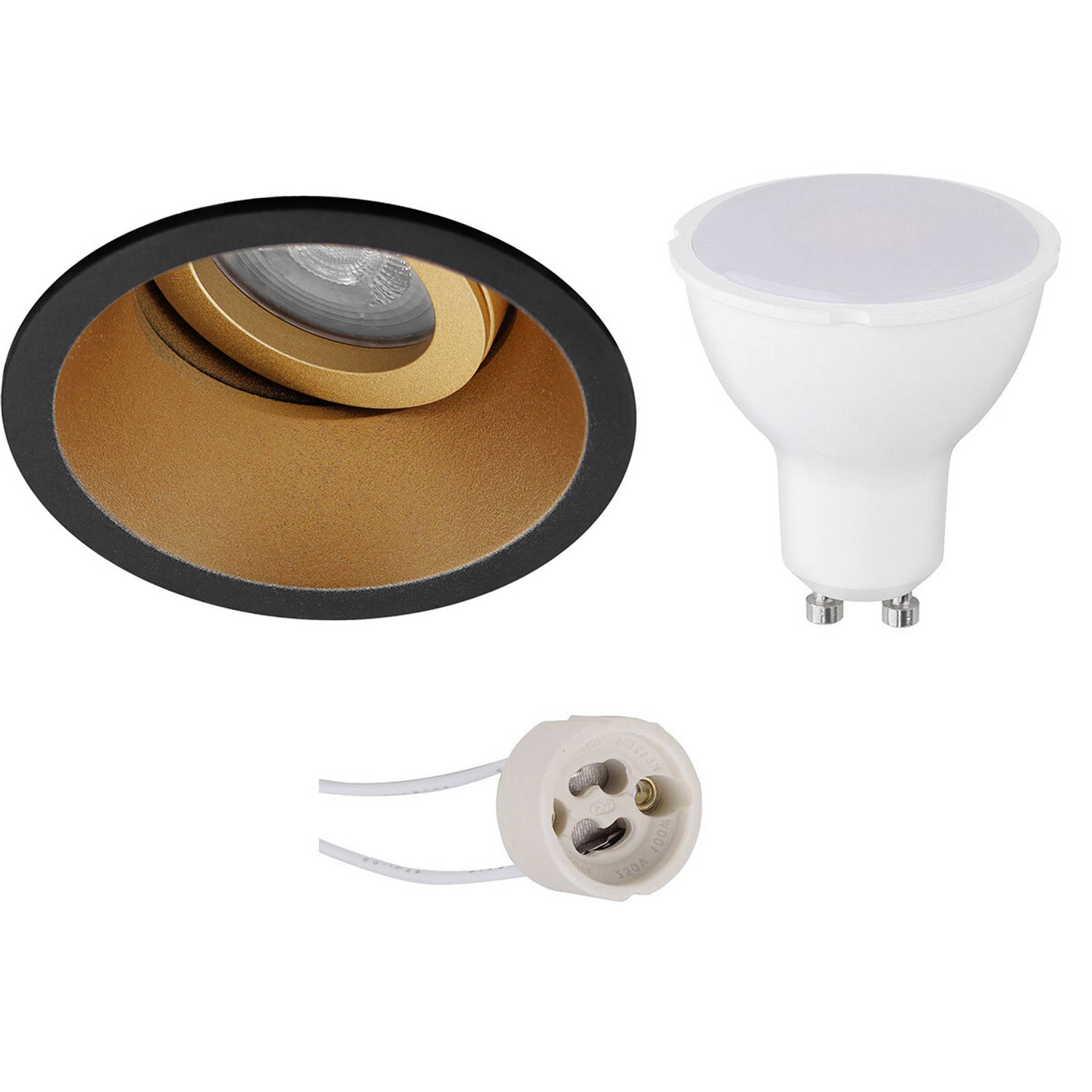 BES LED Led Spot Set - Pragmi Zano Pro - Gu10 Fitting - Inbouw Rond - Mat/goud - 4w - Warm Wit 3000k - Kantelbaar - Ø93mm - Zwart